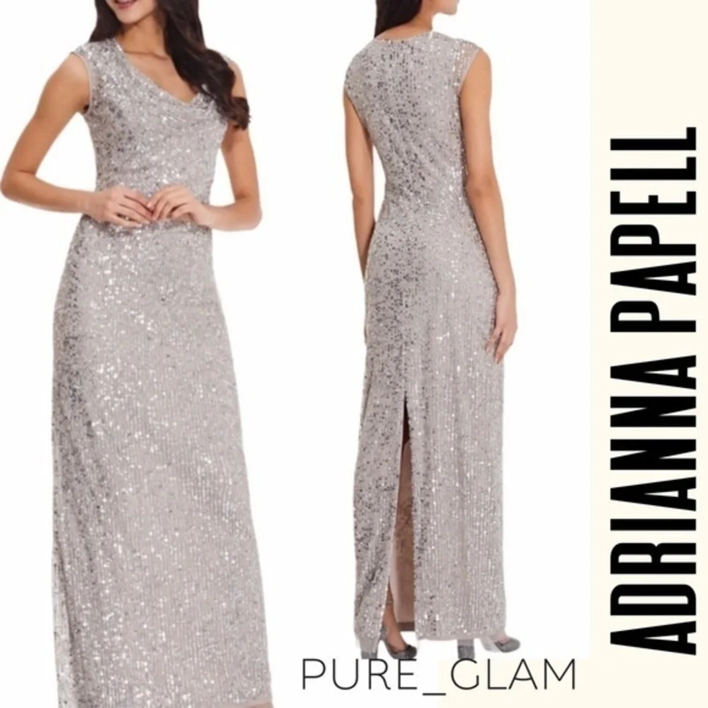 ADRIANNA PAPELL dress sequin gown cocktail wedding size 2
